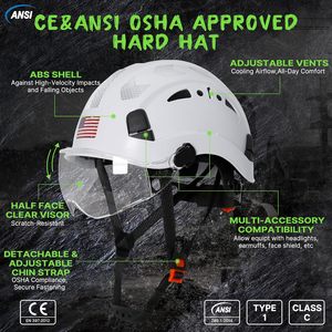Casque de sécurité pour la construction, blanc, avec visière transparente, homologué ANSI Z89.1 OSHA, type V, 53-63 cm - Product Image 2