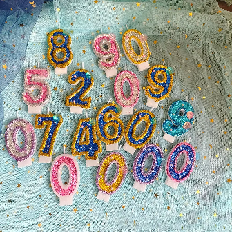 High quality numbers 0-9 glitter candles blue pink birthday candle numbers for cake decoration