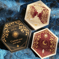 Boîte rigide personnalisée en forme hexagonale pour jeu de tarot en papier avec estampage à chaud doré et guide, pour usage éducatif et divertissant