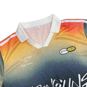 Custom Street Retro Soccer Jersey Patchwork Print Logo Breathable <b>Polyester</b> Knit Polo Soccer <b>T</b>-<b>Shirt</b> - Product Image 4