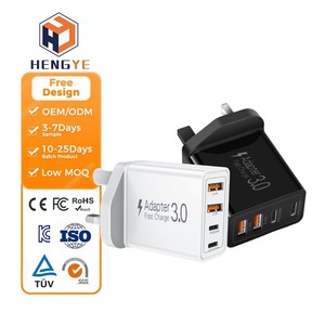 Chargeurs rapides multiples 40W PD3.1, <span class=keywords><strong>chargeur</strong></span> mural USB-C 4 ports, prise UK 3 broches, adaptateur universel certifié CE <span class=keywords><strong>avec</strong></span> protection contre les surcharges - Product Image 1