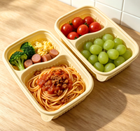 Boîte à lunch jetable écologique à 2 compartiments de 900 ml en amidon de maïs, compatible micro-ondes, durable, pour plats à emporter