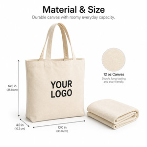 Heavy Duty 12oz <b>Canvas</b> Tote <b>Bag</b> Custom Logo Reusable Shopping <b>Bags</b> Eco Friendly Grocery <b>Bag</b> with Reinforced Handles - Product Image 4