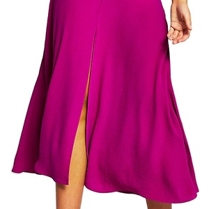 Vestido Midi Elegante de Gasa para Mujer, Color Morado, Cuello de Corbata, Manga con Vuelo, Abertura en el Dobladillo - Product Image 5