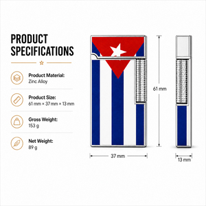 Encendedor de Cigarros Metálico de Lujo OEM ODM, Llama Suave, Antorcha de Doble Fuego, Diseño de <span class=keywords><strong>Bandera</strong></span> de Cuba, Compatible con Logotipo Personalizado, Pedidos al por Mayor, Combustible Butano - Product Image 2