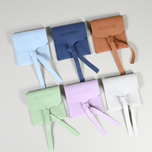 GLAMPKG Wholesale Custom Deboss Logo Printed MIcrofiber <b>Envelope</b> Flap Jewelry Pouch for Necklace Bangle Jewelry Bag with Rope - Product Image 3