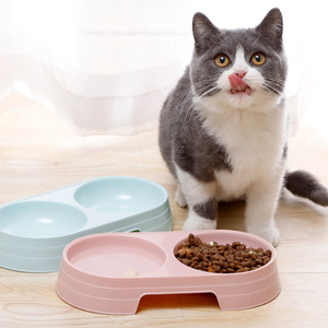 Gamelle double pour animaux de compagnie, rose et bleue, ovale, antidérapante, pour nourriture et eau pour chats et chiens - Product Image 1