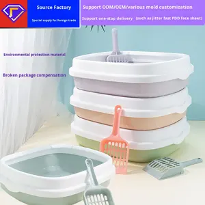 Extra große umwelt freundliche quadratische Katzen toilette aus Kunststoff Anti-Splash-verdickte Toilette Halb geschlossene Anti-Sand-Haustier reinigung - Product Image 5