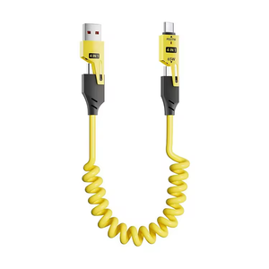 Cavo di Ricarica Universale Retrattile 4 <span class=keywords><strong>in</strong></span> 1 Tipo <span class=keywords><strong>C</strong></span> da 65W <span class=keywords><strong>in</strong></span> Silicone a Spirale per Auto, Ricarica Rapida - Product Image 1