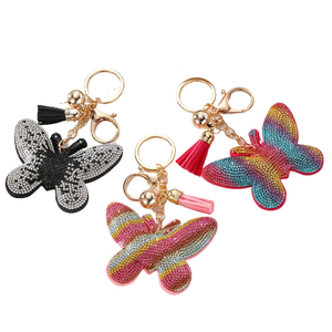 Nueva llegada gradiente Arco Iris Bling diamante mariposa Animal llavero moda cuero borla colorido llavero de diamantes de imitación - Product Image 1