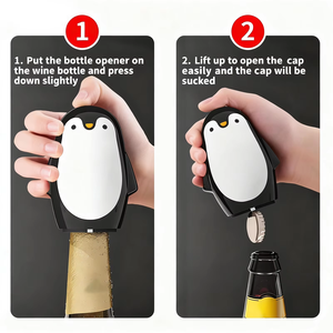Ouvre-bouteille automatique en plastique Penguin, ouvre-bouteille de bière créatif multifonctionnel, bar, petit outil moderne, accessoires - Product Image 3