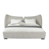 Lit moderne de luxe rembourré en tissu blanc, cadre de lit double avec tête de lit incurvée unique, meubles de chambre à coucher taille King Queen