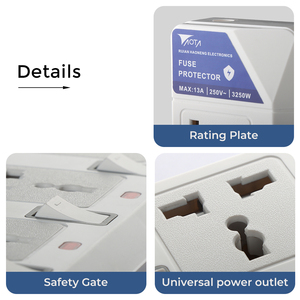 Regleta de Enchufes Universal con Certificación <span class=keywords><strong>AOTA</strong></span> CE, 13A 250V, 5 Tomas, USB-C, Cable de 3m, para Hogar y Oficina en Oriente Medio y Sudeste Asiático - Product Image 6