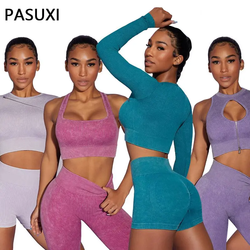 PASUXI Seamless Custom Fashion Neueste Yoga Wear Strumpfhose Fitness Kleidung Mehrere einfarbige stilvolle Damen Sport bekleidung Set