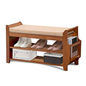 Double Layer Bamboo <b>Shoe</b> <b>Rack</b> Bench Japanese Style With <b>Storage</b> For Entryway - Product Image 1