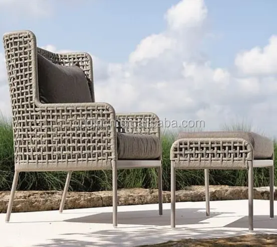 Modern Patio Lounge Designed Outdoor Ottoman Furniture Rope High Back Chairs