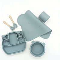 Ensemble de vaisselle en silicone pour bébés et tout-petits, assiette, bol, bavoir, tasse, cuillère, réutilisable, pour repas d'enfants, fabrication OEM