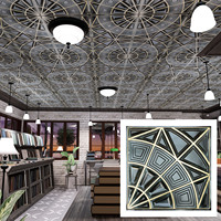 Panneaux de plafond suspendus imperméables et ignifuges 2x2 pieds en PVC 3D gaufré pour cafés et bars PL86 couleur or bleuâtre