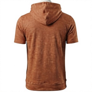 Haut à capuche à manches courtes pour homme, pour la gym en intérieur, OEM, pour l'entraînement, résistant à l'usure, en tissu doux texturé avec ourlet, à prix bas - Product Image 2