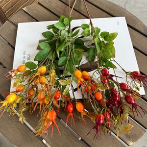 Jinxi Artificial Rose Branches Red Yellow Orange Plastic Decorative <b>Ornaments</b> For Living Room Entryway - Product Image 3