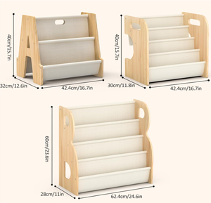 Étagère à livres portable pour enfants à 4 niveaux, double face, en bois, style Montessori, étagère à livres pour tout-petits en pin massif, étagère à livres pour enfants en forme <span class=keywords><strong>de</strong></span> A avec poignée - Product Image 6