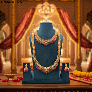 Traditional South <b>Indian</b> Temple Long Bridal Necklace Set Alloy Gold Plated Zircon Earrings Latest Designed Vintage Engagement - Product Image 3