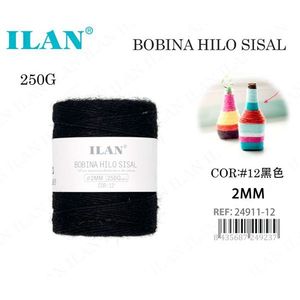 Spago di sisal Ilan, bobina da 2 mm, 250 g, nero, per progetti fai da te - Product Image 1