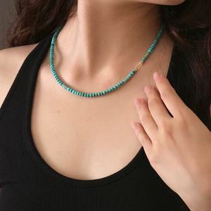 Collar de Cadena con Eslabones Geométricos de Plata S925 Chapada en Oro de 18K con Turquesa Natural, Joyería Clásica Unisex para Fiestas - Product Image 2