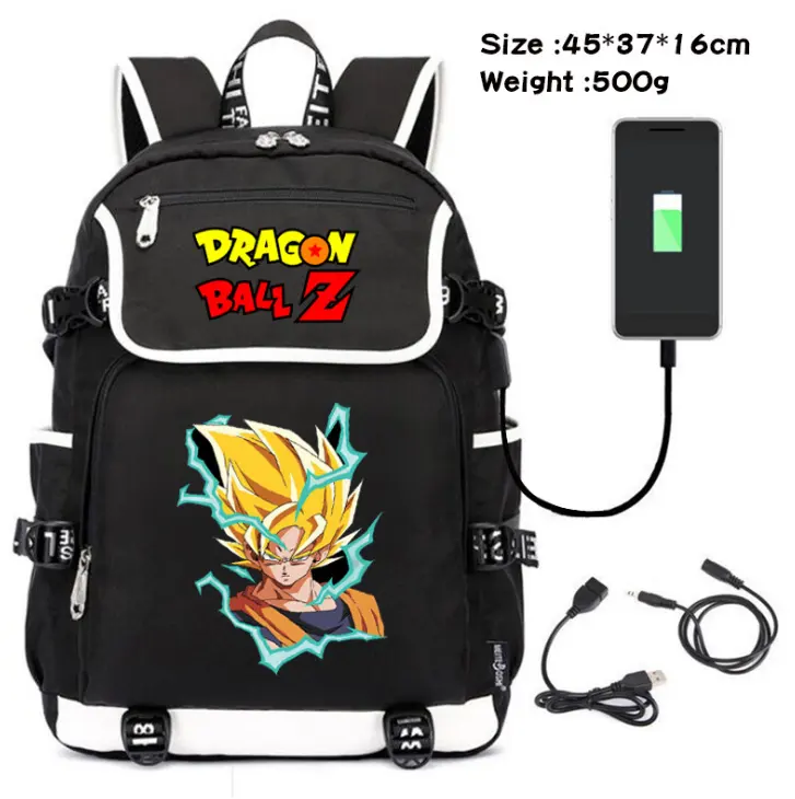 UFOGIFT Ransel Anime Goku Dragon Ball Z Remaja, Tas Laptop Kanvas Bola Naga dengan Port Pengisian Daya USB