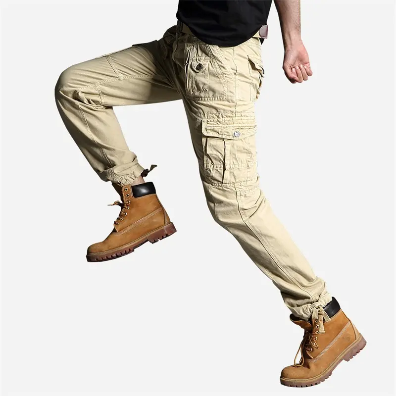 Outdoor army green cargo pants loose multi-pocket retro men trousers