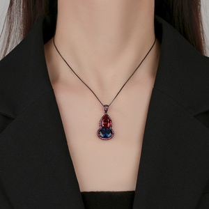 Collier de haute qualité pour femme, pendentif gourde imitation rubis 10*14mm, en cuivre écologique plaqué or noir, inaltérable - Product Image 6