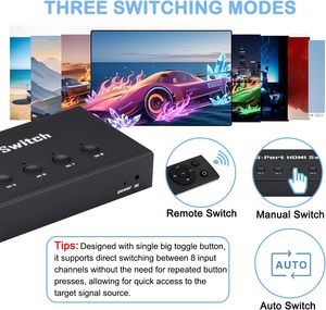 Conmutador HDMI SYONG 8 en 1, Selector HDMI 4K con Control Remoto, Compatible con 4K30Hz 1080p, HDR 3D, para <span class=keywords><strong>PS5</strong></span>, Xbox, PC, Laptop, Proyector - Product Image 3