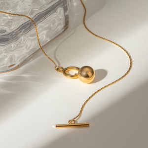 Stainless <b>Steel</b> <b>Ball</b> Pendant Necklace With T Bar Clasp Geometric Design Fashion Jewelry - Product Image 3
