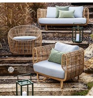 Canapé une place en teck de style nordique et chinois pour cour, jardin et extérieur - Modèle 605