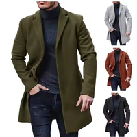 Manteau Homme Taille Européenne Automne Hiver 2024 Revers Feutre Simple Boutonnage Mi-Long Trench-Coat Couleur Unie