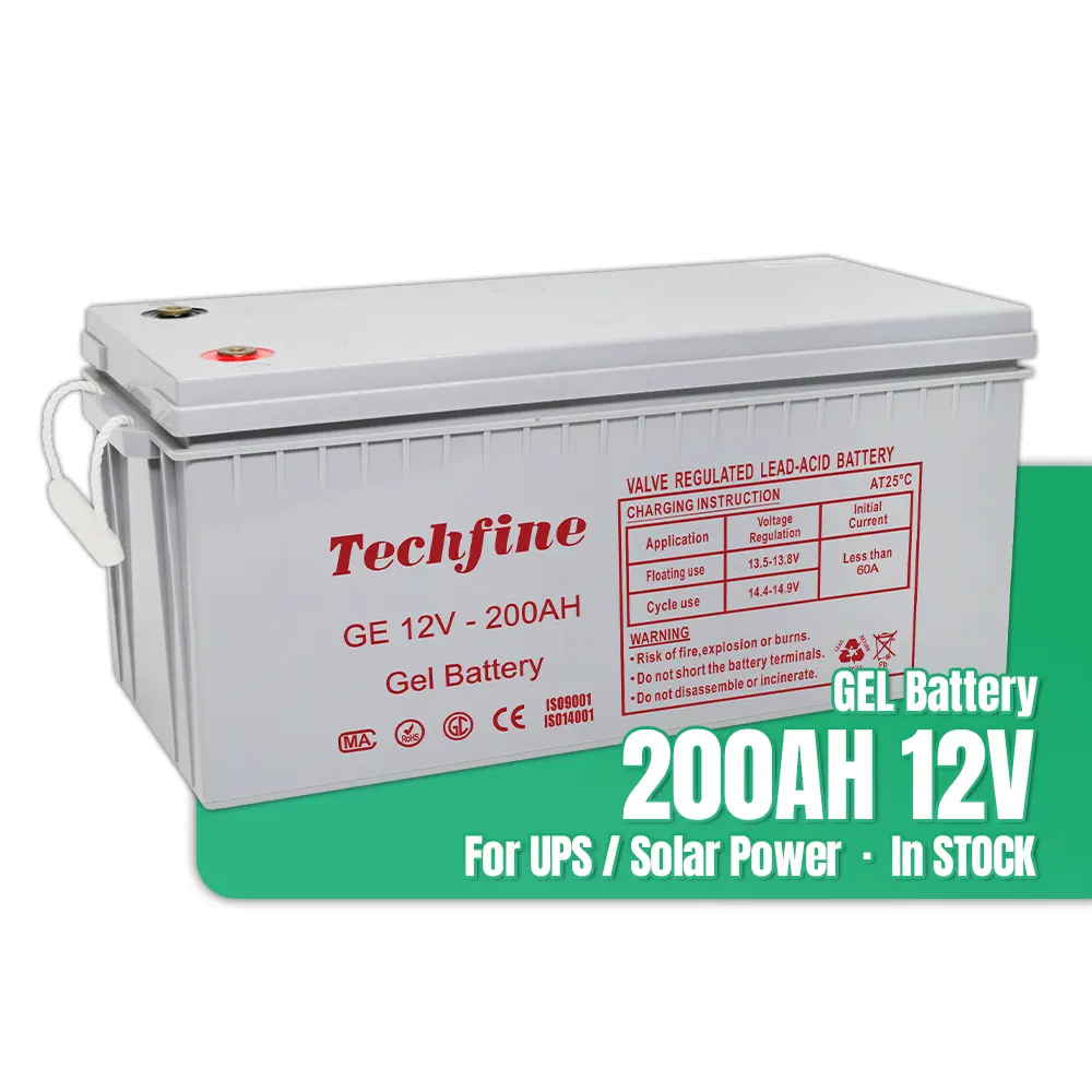 Techfine 12v 200ah ג 'ל סוללה 200a סוללה סולארית שמש סוללה 12v 200a למכירה