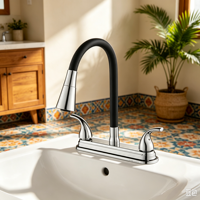 Robinet Mitigeur Double Poignée Noir Anthracite pour Lavabo, Eau Chaude et Froide