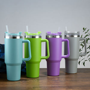 Gran oferta, vaso aislado al vacío de acero inoxidable de doble pared de 40 oz con asa recubierta de polvo con tapa de plástico - Product Image 6