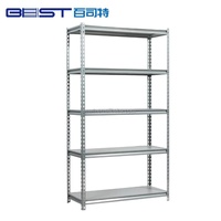 Estantería de Almacenamiento Vertical de Acero de 5 Niveles con Ranuras para Remaches, Ensamblable, Ajustable, con Recubrimiento Antióxido, para Uso Comercial y Doméstico