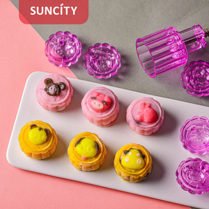 Suncity Mooncake Mold Pink Hand Press Non Stick Snow Skin Mung Bean Cake Baking Tool - Product Image 3