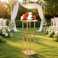 Support à fleurs de mariage en métal doré, piédestal géométrique, centre de table carré pour la décoration d'événements et de fêtes