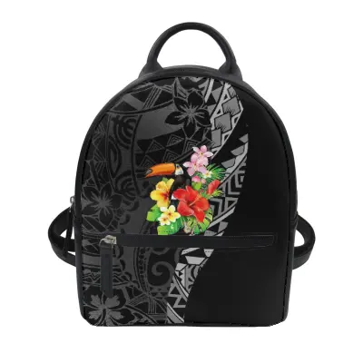 New Women's PU Leather Backpack Polynesian Elei Tribal Design Custom Pacific Island Art 2024 Mini Zipper Crossbody Bag Backpack