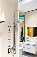 Ensemble de douche moderne en chrome poli avec barre coulissante, mitigeur thermostatique à 1 poignée, fixation murale, pour villa et hôtel, fonctions Pause/Pluie/Douce/Jet