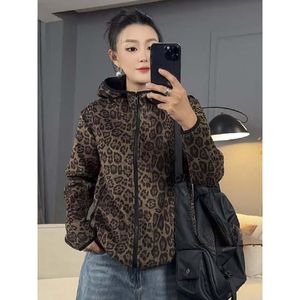 Women's Leopard Print Hooded Sweatshirt Zipper Front Knitted Breathable Casual Wear - Product Image 2