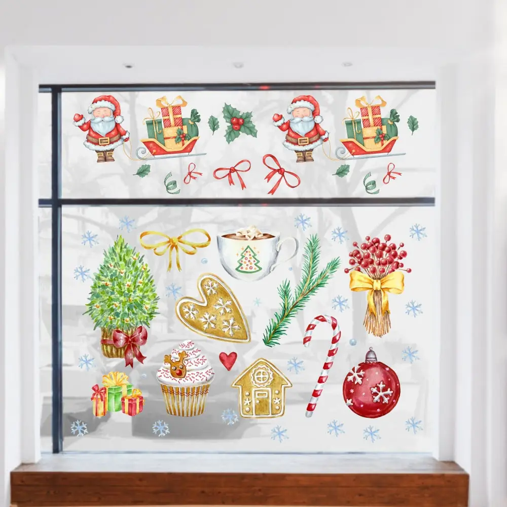 Stiker dinding jendela Natal sesuai pesanan, stiker dinding kamar anak-anak berperekat, dekorasi pajangan pintu kaca