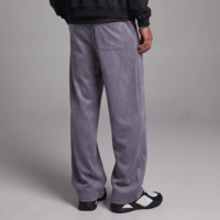Pantalon plissé ultra large pour homme, violet poudré, taille élastique avec cordon de serrage, en suède brossé, ourlet fendu, logo personnalisé