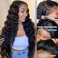 Perruque frontale en dentelle HD transparente 13*6 de 40 pouces, cheveux humains ondulés profonds, sans colle, pour femmes noires, perruque de cheveux humains bouclés et ondulés effet mouillé