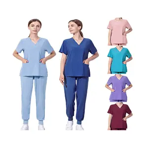 Uniforme medica da donna Set 4 Way Stretch leggero scollo a v Top elastico in vita pantaloni infermieristica per abbigliamento da lavoro medico chirurgico