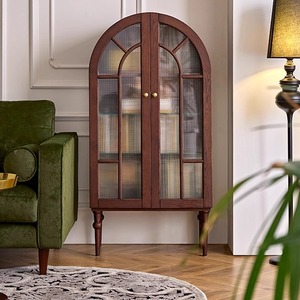 Vetrina ad Arco Antica Stile Mid-Century, Mobile Contenitore Retrò Francese in Legno Massello con Ante in <span class=keywords><strong>Vetro</strong></span>, Libreria Elegante per Soggiorno - Product Image 5