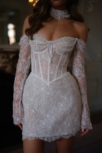 فستان زفاف قصير MHL688 من ميلي برايدل بأكمام وكورسيه باسك للحفلات اللاحقة وحفلات الاستقبال - Product Image 4